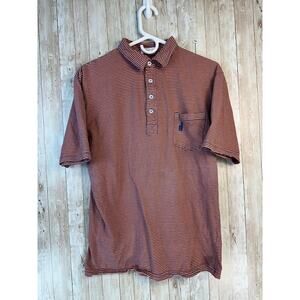 Johnnie O Polo Shirt Mens M Orange‎ Blue Stripe West Coast Short Sleeve Cotton